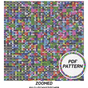 May include: A colorful pixelated pattern with a circle containing the text "PDF PATTERN" in white letters on a black background.