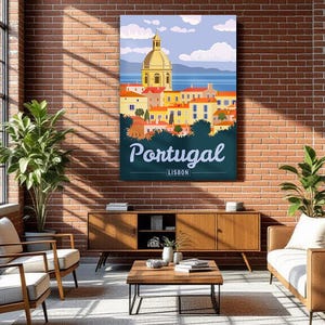 Lisbon Portugal Travel Poster, Retro Wall Art Print, Vintage Portugal Decor, Lisbon Print Art, Lisbon and Algarve Wall Art