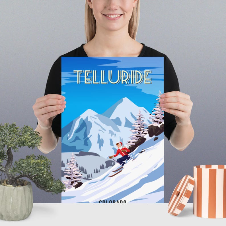 Vintage Telluride Colorado Ski Poster, Retro Winter Mountain Art Print ...