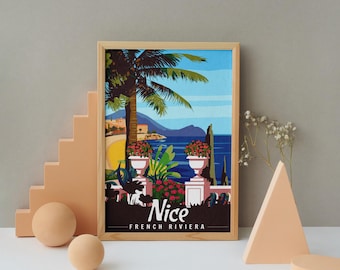 Nice France Travel Poster: Vintage French Riviera Wall Art