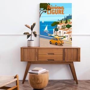 Riviera Ligure Travel Poster, Vintage Italy Wall Art Print, Ligurian Coast Retro Poster, Mediterranean Illustration, Liguria Wall Art