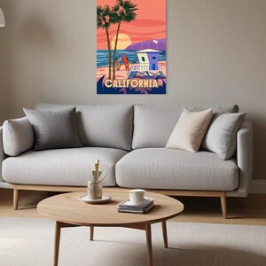 California vintage travel print, California print, California poster, California travel gift, California Surf Safe Station Los Angeles Beach
