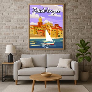 Saint-Tropez Retro Travel Poster, Vintage French Riviera Wall Art, Coastal Decor, Europe Adventure Wall Decor