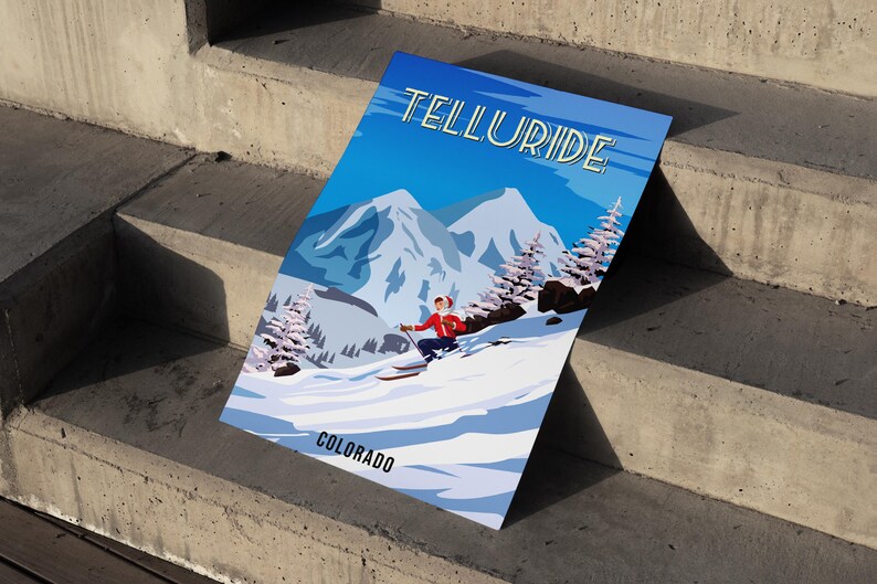 Vintage Telluride Colorado Ski Poster, Retro Winter Mountain Art Print ...