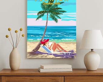 Florida Retro Travel Poster, Sunshine State Beach Art Print, Miami poster, Florida poster print, Florida artwork, Birthday Present
