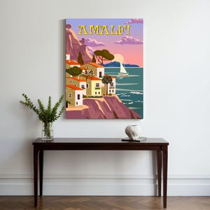 Amalfi Coast Travel Poster, Vintage Italy Wall Art, Italian Riviera Retro Print,  Amalfi poster, Italy print, Italy poster,  Italian decor