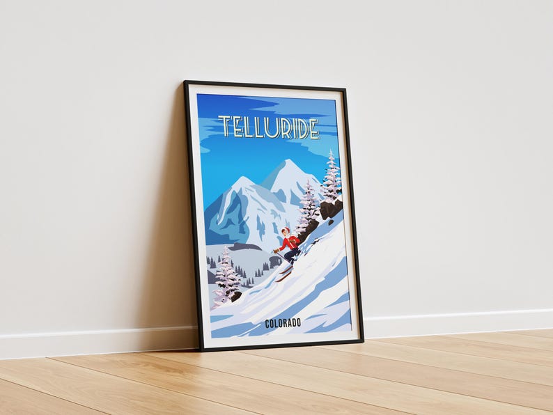 Vintage Telluride Colorado Ski Poster, Retro Winter Mountain Art Print ...