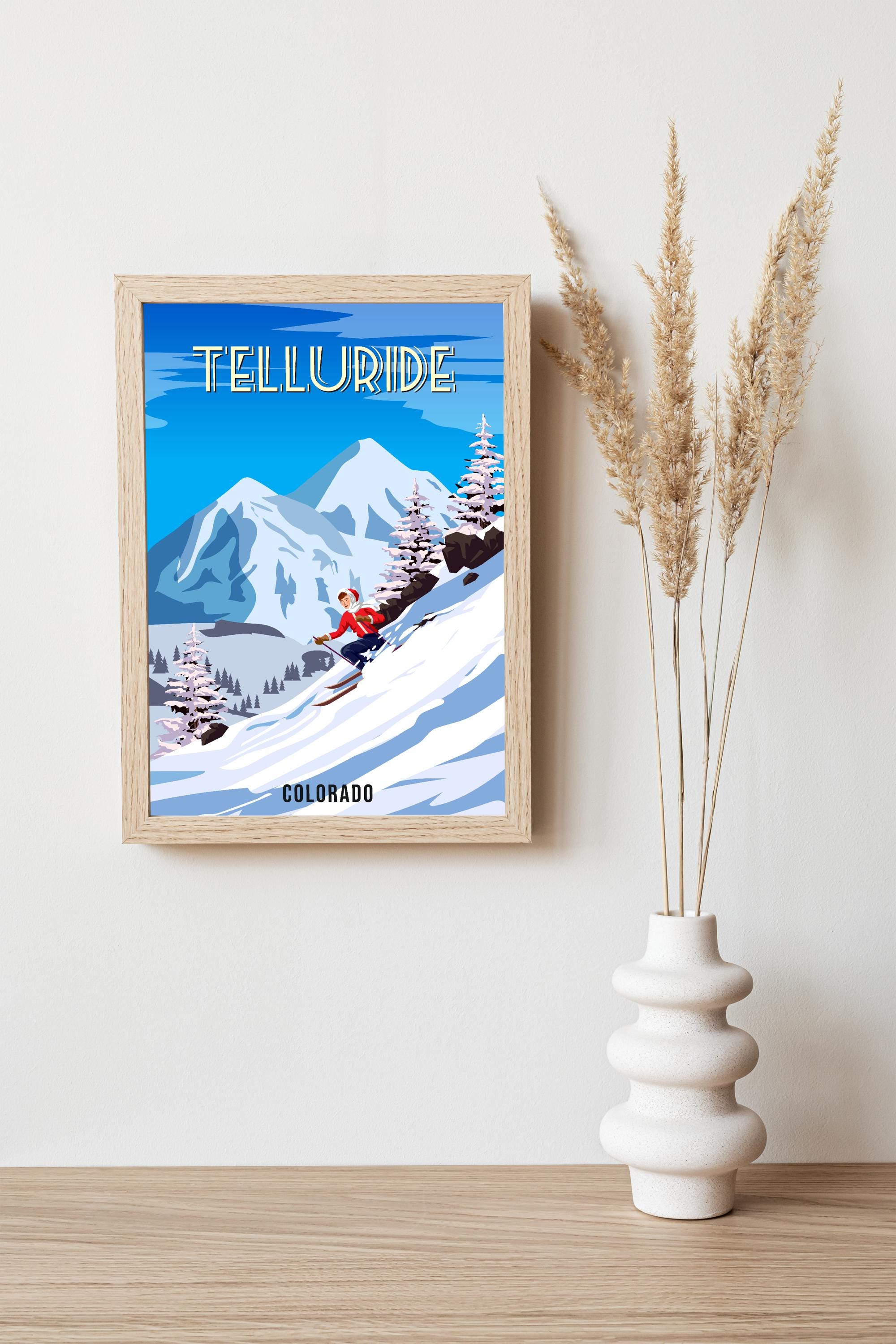 Vintage Telluride Colorado Ski Poster, Retro Winter Mountain Art Print ...