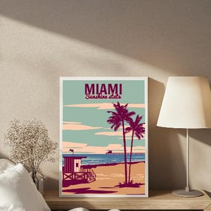 Miami Florida Poster, Retro Sunshine State Beach Wall Art, Vintage Coastal Print Palm Trees, Gift Florida Print, Vintage Miami Art Print