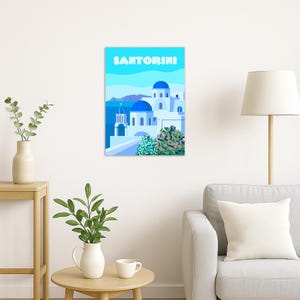 Santorini Greece Travel Poster, Vintage Style Greek Island Wall Art Print,  Santorini poster, Greek Island Landscape, Gift for Travel lovers