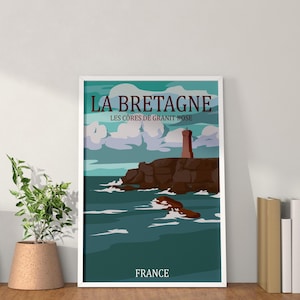 Brittany Travel Poster, Vintage France Wall Art, La Bretagne Coast Print, Retro Seaside Decor, French Travel Poster, Brittany Landscape