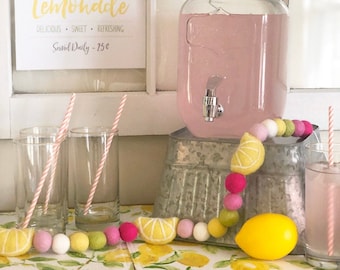 Lemon Garland/Pink Lemonade/Lemon Decor/ Fruit Garland/ Lemon Party/Summer Decor/Felt Lemons/Lemon Decorations/ Lemonade Stand/Lemon Theme