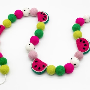 Pink Watermelon Felt Garland/ Felt Ball Garland/ Felt Watermelon/ Summer Garland/ One in a Melon/ Party Decor/ First Birthday