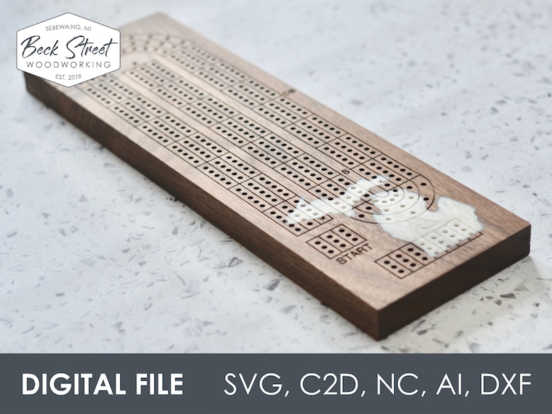 Pacote de arquivos CNC digitais para tabuleiro de cribbage de 3 pistas, download instantâneo, Shapeoko, criação de carboneto, arquivo de design, arquivo de corte, svg, c2d, nc, ai imagem 6