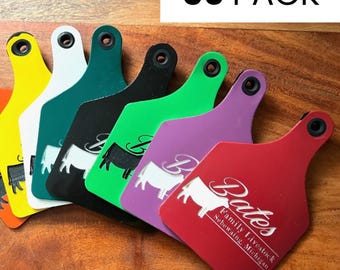 Farm Logo Customizable Cattle Ear Tag 50 PACK, Ritchey Cattle ID Ear Tag, Personalized Custom Livestock Ear Tag, Show Steer Tag