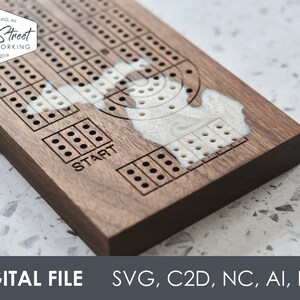 Pacote de arquivos CNC digitais para tabuleiro de cribbage de 3 pistas, download instantâneo, Shapeoko, criação de carboneto, arquivo de design, arquivo de corte, svg, c2d, nc, ai imagem 3