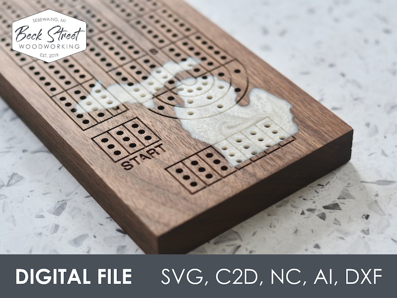 Pacote de arquivos CNC digitais para tabuleiro de cribbage de 3 pistas, download instantâneo, Shapeoko, criação de carboneto, arquivo de design, arquivo de corte, svg, c2d, nc, ai imagem 3