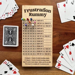 Placar de Rummy de Frustração de Madeira, Rastreador de Pontuação de Rummy de Gin | Presente de Natal para Jogadores | Jogos de Acampamento em Família | Jogos de Cartas Clássicos