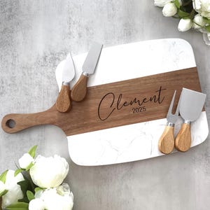 Personalized Acacia Marble Serving Set | Custom Engraved, Wedding, Anniversary Gift, Charcuterie Board, Hostess Gift, Housewarming Present