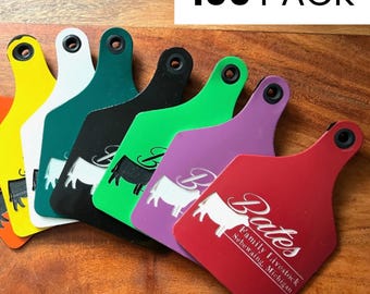 Farm Logo Customizable Cattle Ear Tag 100 PACK, Ritchey Cattle ID Ear Tag, Personalized Custom Livestock Ear Tag, Show Steer Tag
