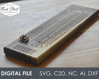 3 Track Cribbage Board Digital CNC File Bundle, Instant Download, Shapeoko, Carbide Create, Design File, Cut File, svg, c2d, nc, ai