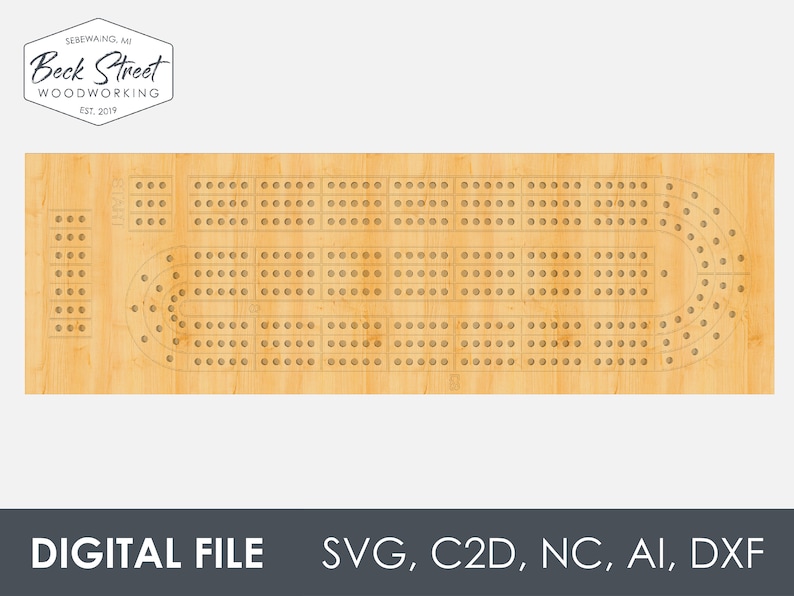 Pacote de arquivos CNC digitais para tabuleiro de cribbage de 3 pistas, download instantâneo, Shapeoko, criação de carboneto, arquivo de design, arquivo de corte, svg, c2d, nc, ai imagem 2