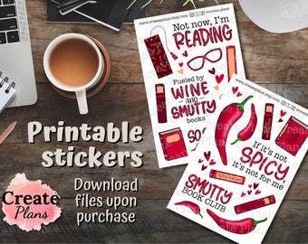 Smutty Book Club Set mit 2 druckbaren Stickerbögen | Aufkleber lesen