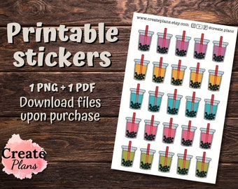 Bubble Tea Icons sticker sheet | Decorative stickers for Happy Planner, Passion Planner, Bullet journaling
