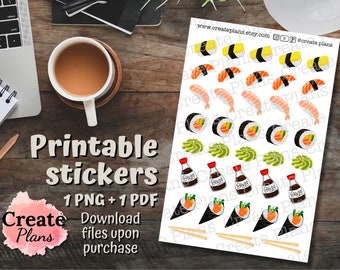 Sushi Icons printable sticker sheet | Food stickers, decorative stickers, planner stickers