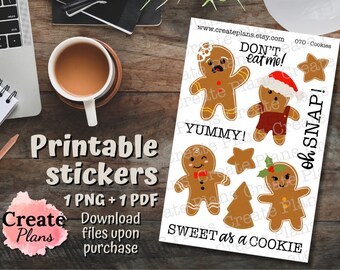 Gingerbread Man Sticker Sheet: Planner, Journal, Scrapbook (Digital Download)
