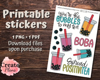 Bubble Tea Zitate Stickerbogen | Dekorative Aufkleber für Happy Planner, Passion Planner, Bullet Journaling