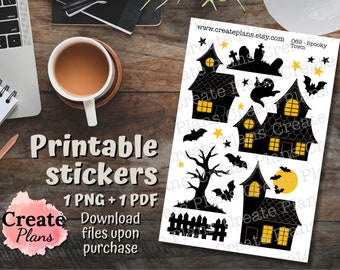 Halloween Spooky Town sticker sheet | Decorative seasonal stickers for Happy Planner, Passion Planner, Bullet journaling