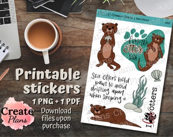 Seeotter Sticker Blatt: Planer, Journal, Scrapbook (Digitaler Download)