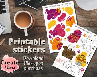 Pixie the Cat printable set of 2 sticker sheets | Cat stickers, kitty stickers, pet stickers