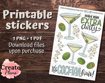 Martini Drink sticker sheet | Decorative stickers for Happy Planner, Passion Planner, Bullet journaling