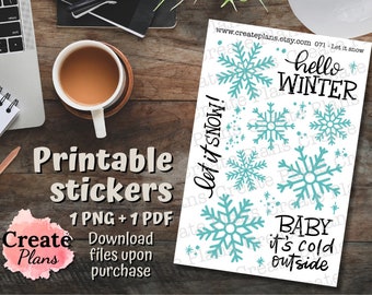 Snowflake Winter Stickers: Planner, Journal, Scrapbook (Digital Download)