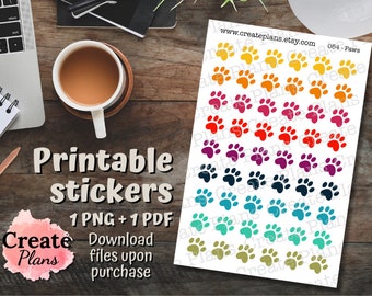 Paws printable sticker sheet | Cat, dog, pet stickers, decorative stickers for Happy Planner, Passion Planner, Bullet journaling