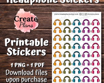 Headphone Icons printable sticker sheet | Music stickers, decorative stickers, planner stickers