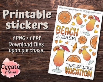 Auf dem Strand trinken Aufkleberbogen | Dekorative Sticker für Happy Planner, Passion Planner, Bullet journaling