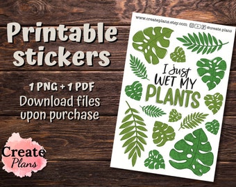 Monstera Pflanze Stickerbogen | Dekorative Sticker für Happy Planner, Passion Planner, Bullet journaling