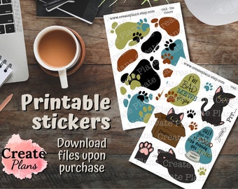 Uzi the Cat Printable Stickers: Planner Stickers (Digital Download)