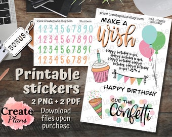 Happy Birthday Druckbare Sticker: Party Feier Dekor (Digitaler Download)