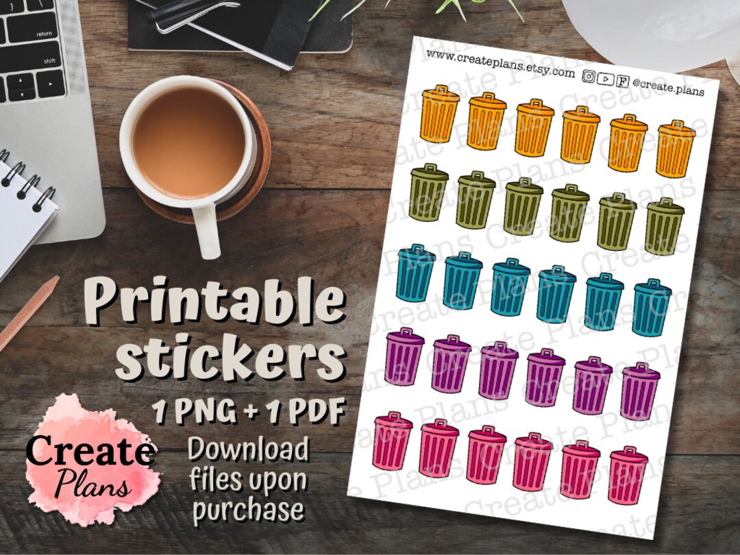 Trash Cans Printable Sticker Sheet: Chore Stickers (PDF & PNG) - Etsy
