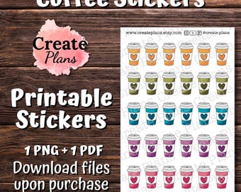 Coffee cup Icons printable sticker sheet | Drink stickers, decorative stickers, planner stickers