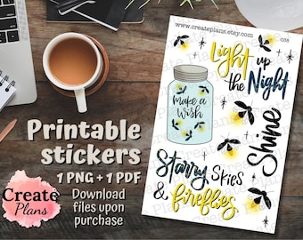 Fireflies printable sticker sheet | Decorative insect stickers for Happy Planner, Passion Planner, Bullet journaling