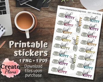 Feed Kitty Printable Stickers: Planner, Bujo (Digital Download)