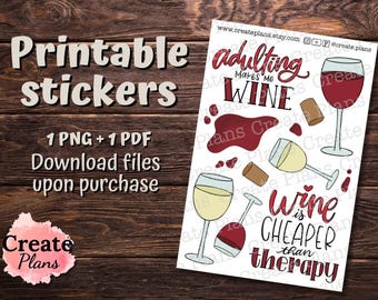 Wine Drink sticker sheet | Decorative stickers for Happy Planner, Passion Planner, Bullet journaling