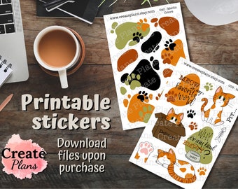 Merlin the Cat printable set of 2 sticker sheets | Cat stickers, kitty stickers, pet stickers