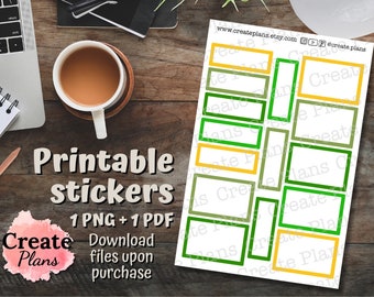 Green & Yellow Boxes Printable Stickers: Planner, Journal (PDF/PNG)