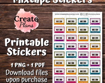 Mixtape Icons printable sticker sheet | Music stickers, decorative stickers, planner stickers